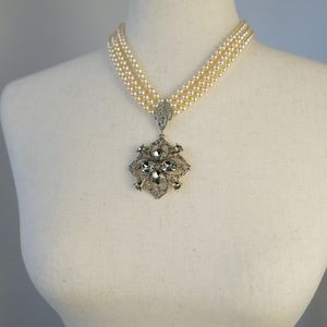 R.J. Graziano three-strand pearl & marcasite adjustable necklace